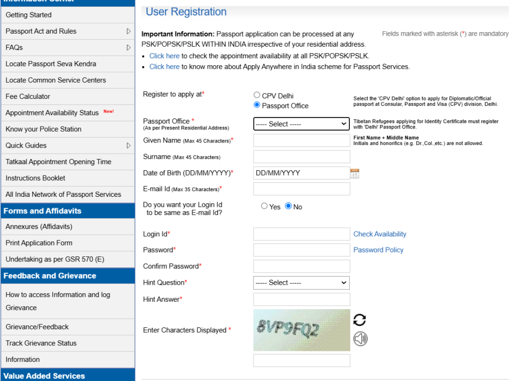 online passport apply